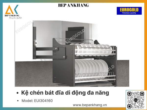 Kệ chén bát đĩa di động đa năng Eurogold EUI304160 - 600mm - Inox 304 (màu xám)